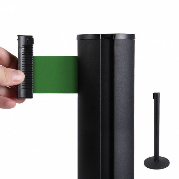 Black Retractable Barrier With 2m Green Belt
