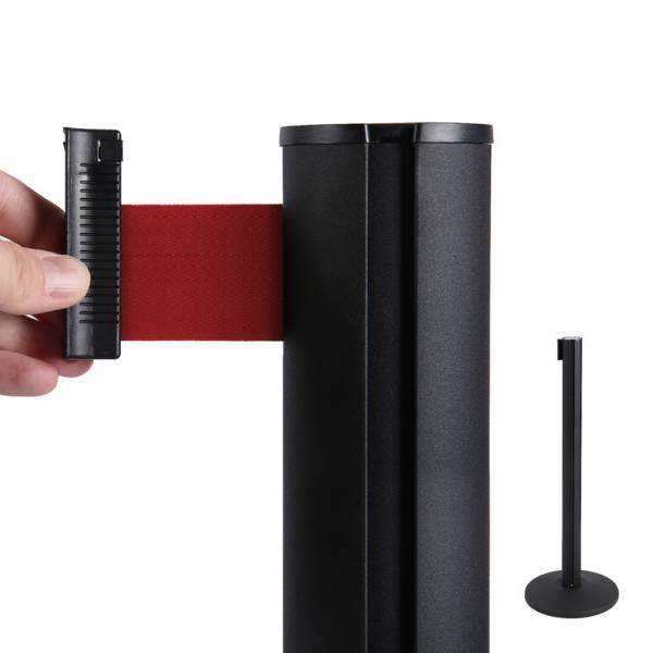Black Retractable Barrier With 2m Red Belt
