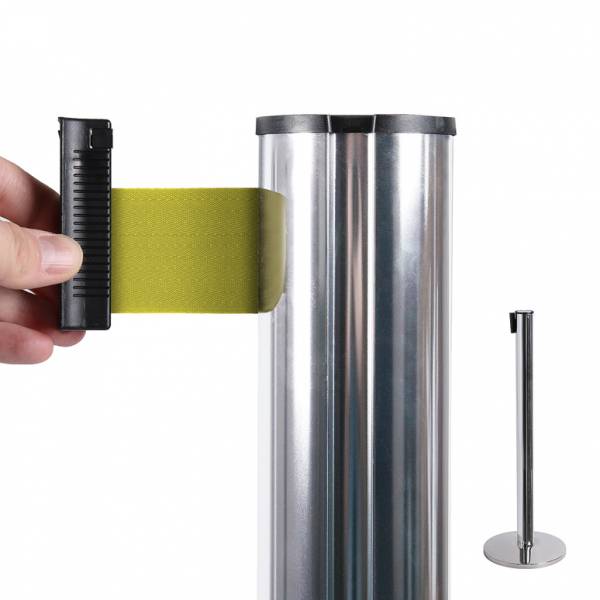 Chrome Retractable Barrier With 2m Yellow Belt