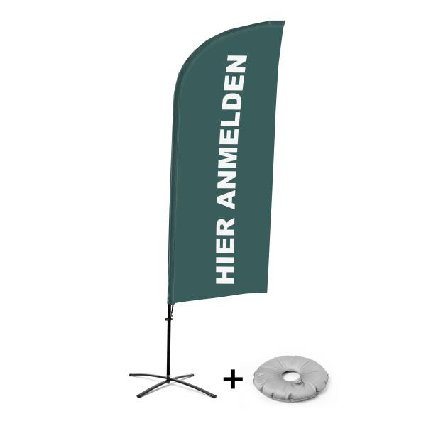 Beach Flag Alu Wind Complete Set Sign In Here Grey German Cross Base