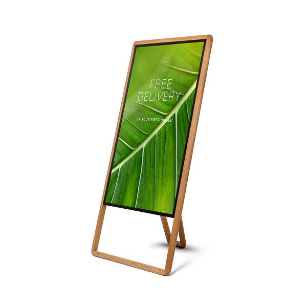 Digital A-stand Element 43" wooden structure, light oak, with monitor