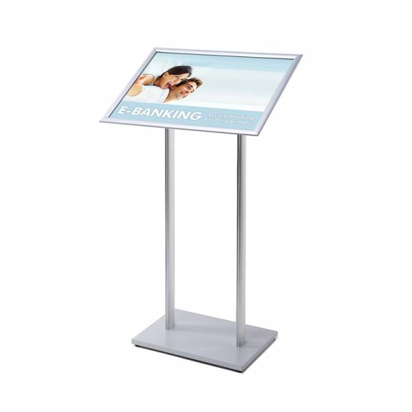 A2 Menu Stand - 25mm snap frame Silver laminate MFC base