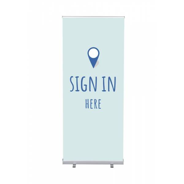 Roll-Banner Budget 85 Complete Set Sign In Here Blue English