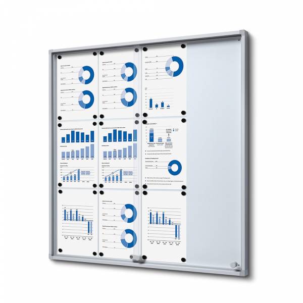 Indoor Lockable Showcase With Sliding Doors Slim With Safety Corners 12 x A4