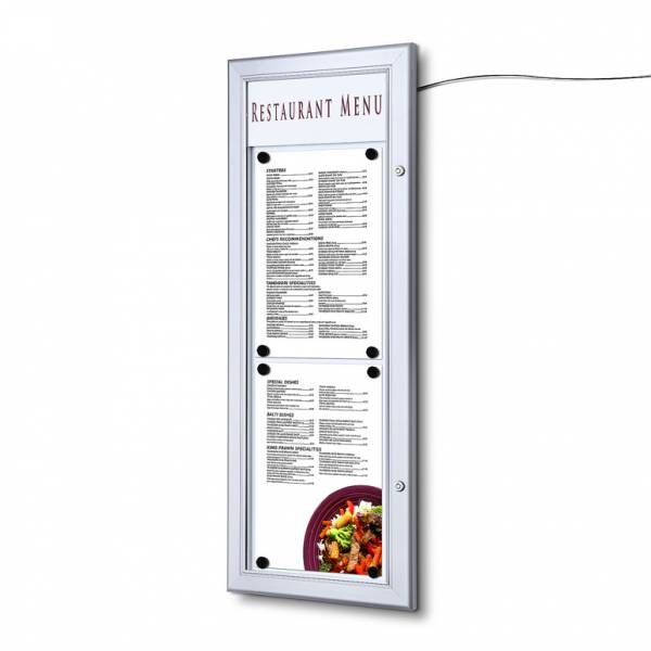 2xA4 Outdoor Wall Mounted Locable Menu Case 2 x A4 Top to Bottom LED
