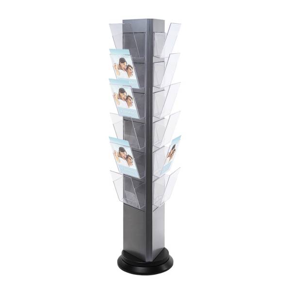 Trys Rotating - Brochure Stand, grey - with 18 A4 Pockets