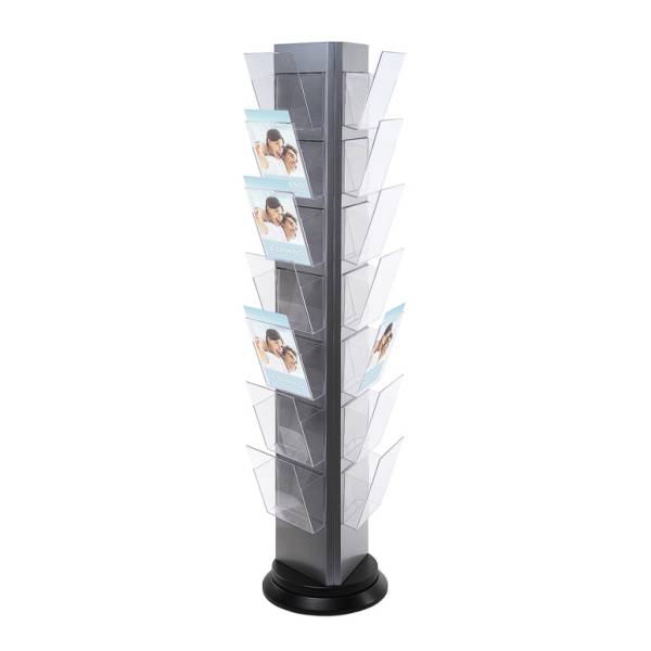 TRYS Revolving Brochure stand - 3 sided in silver & black finish
